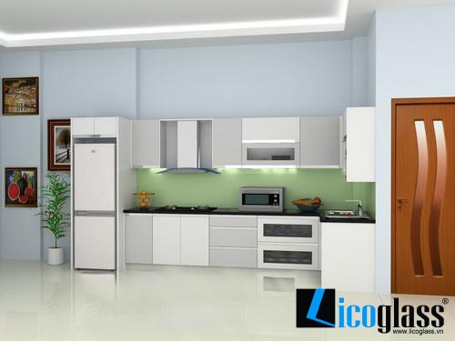 Kính ốp bếp màu xanh